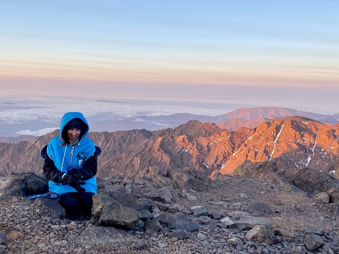 saddle at sunrise on the way up to mt toubkal summit